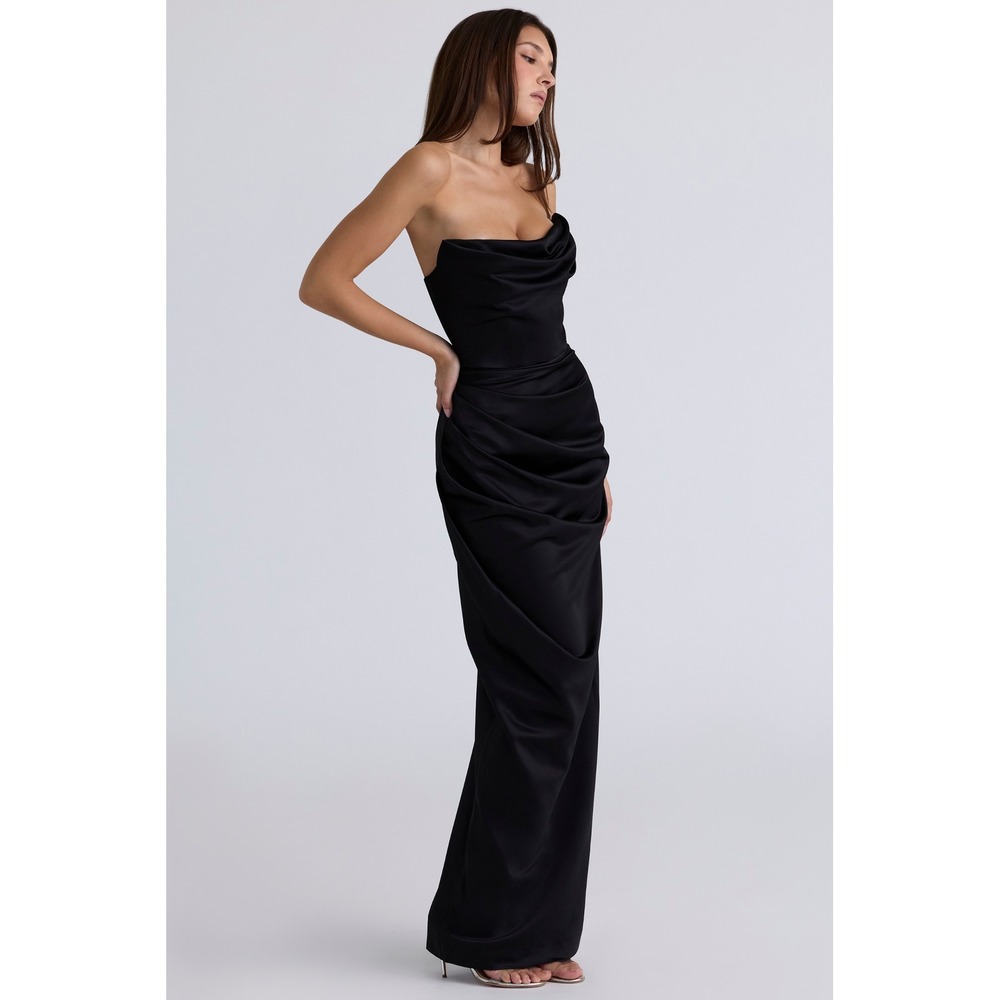 House of CB Adrienne Black Strapless Corset Maxi Dress M Formal Glam Wedding - Picture 1 of 14